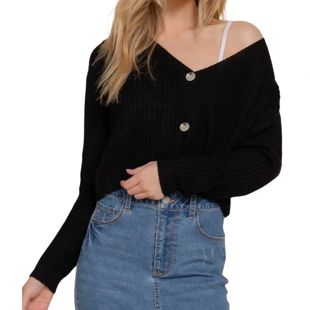 NWT Black Long Sleeve Sweater Cardigan - Picture 3 of 5